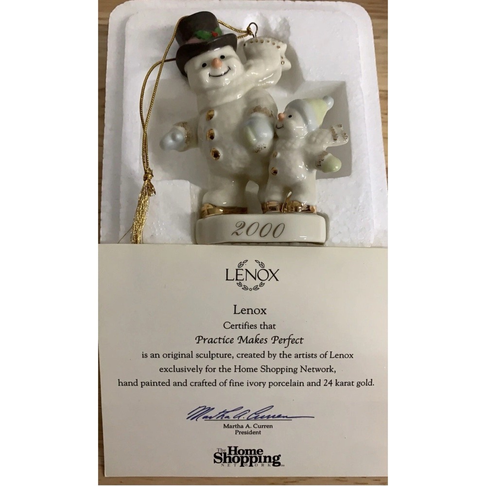 Lenox 2000 "Practice Makes Perfect Snowman Ornament w/ 24k Gold With OriginalBox